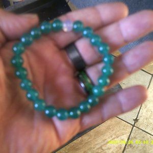 Blue Apatite Bead handmade bracelet with Opalite Focus stone. 7-8 inches.